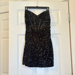 Strapless Sequin Corset Bodice Mini Dress